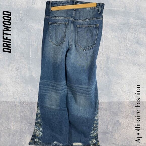 DRIFTWOOD BLUE-BELLE FLEUR EMBROIDERED WIDE LEG JEANS NWT SIZE 28 - Picture 5 of 9